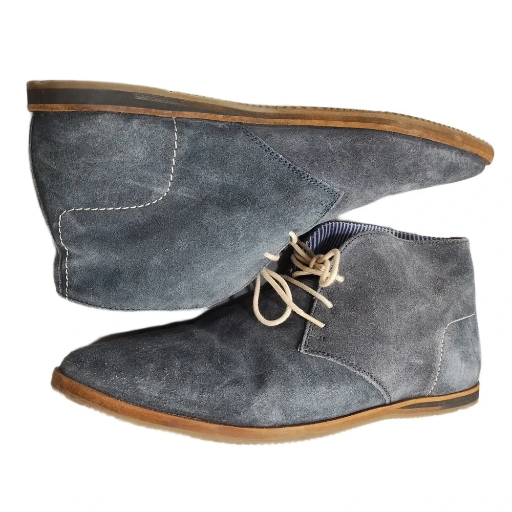 Ben Sherman Chukka Boots Mens Size 12 Blue Leather Comfort Almond Toe Lace Up